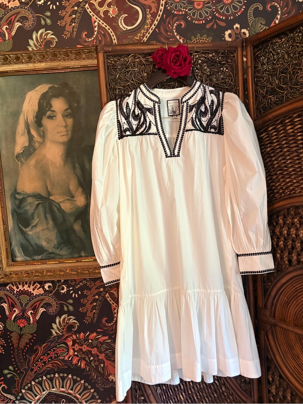 Scarlett Poppies White Embroidered Mini Dress S Boho Resort Puff Sleeve